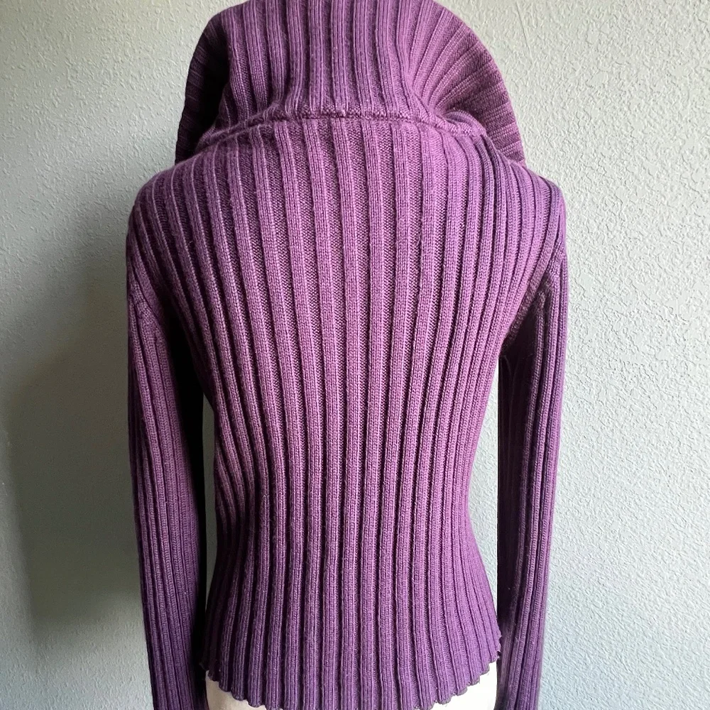 Purple Ribbed Zip Up Cardigan - Picture 5 of 11
